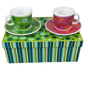 Julia Minasian 4 Piece Tea Cup and saucer with gems in the box